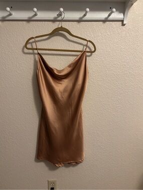 Satin Cowl Neck Mini Dress in Copper